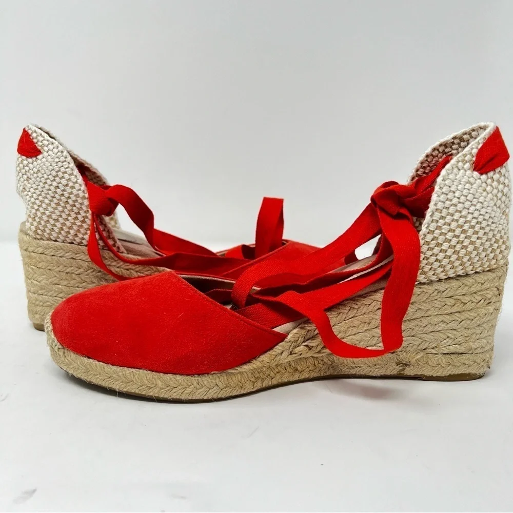 Boden Red Espadrille Wedges with Cream Accents